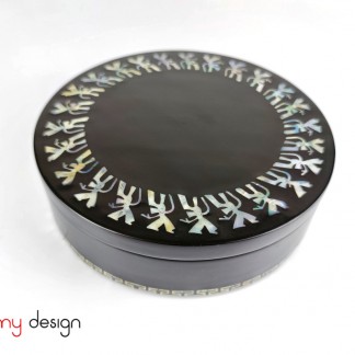 Black round lacquer box with pearl drum pattern 22 cm